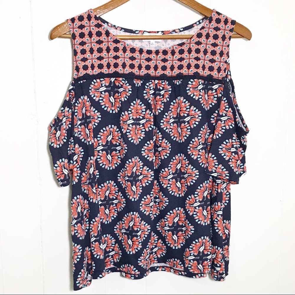 Crown and Ivy Cold Shoulder Peacock Top